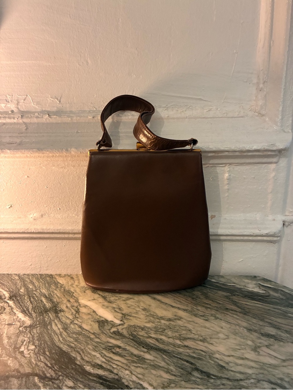 Classic Structured Brown Leather Top-Handle Bag - Picture 2 of 3